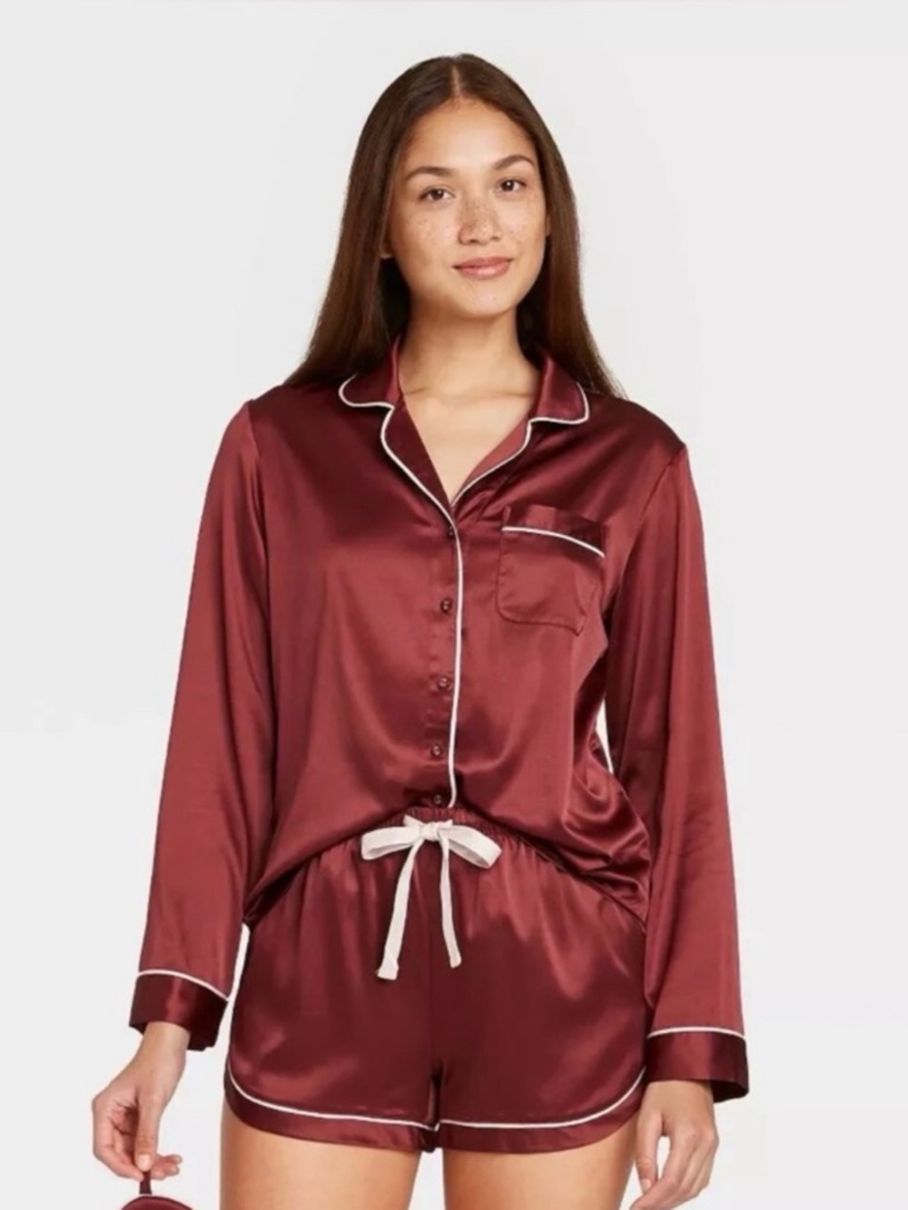 Stars Above Pajama Set with Contrast Trim - Dark Red
